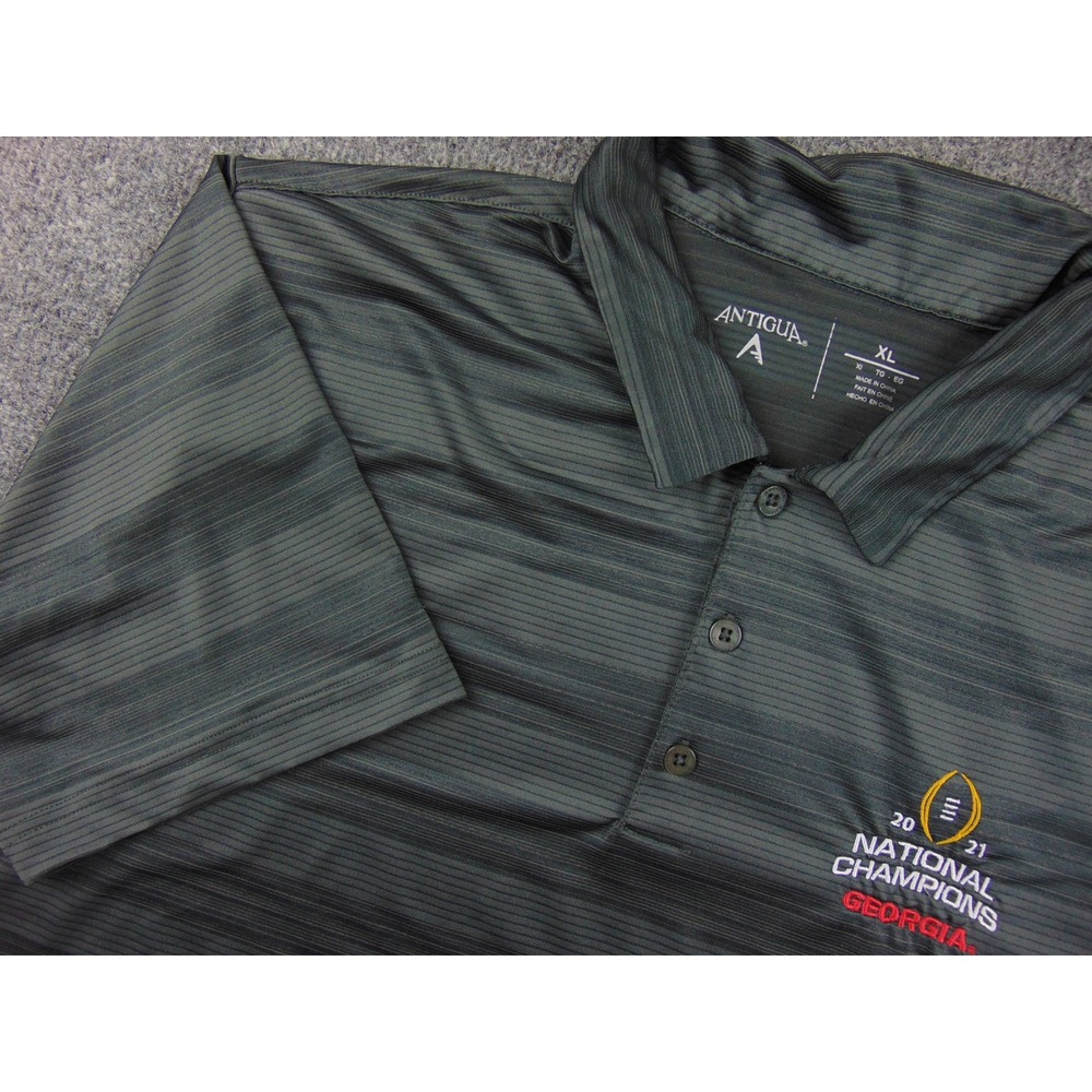 Georgia Bulldogs Polo Mens XL 2021 National Champions Gray Striped Antigua Golf